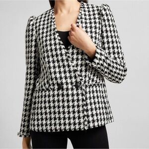 Express Tweed Houndstooth Puff Sleeve Blazer